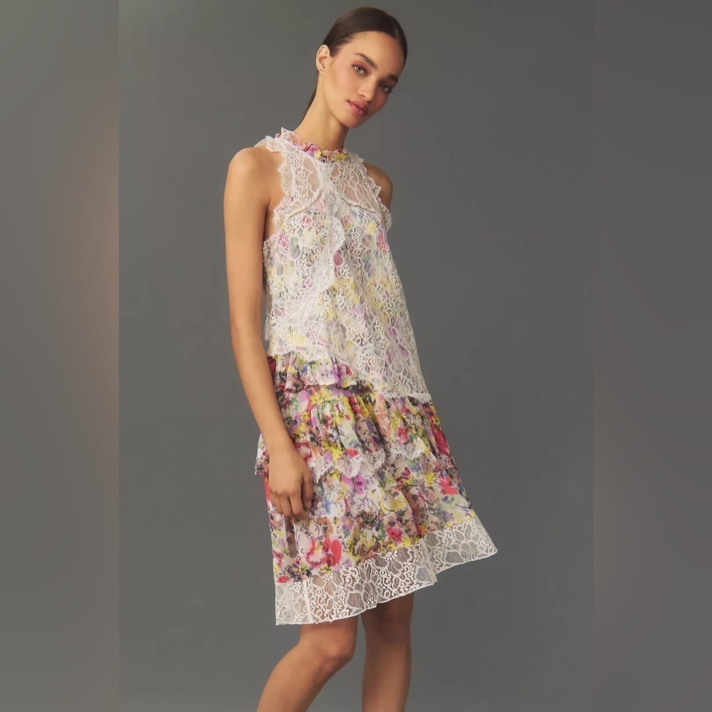 NWT By Anthropologie Lace-Back Tiered Mini Dress
Floral Halter Lace Mini
Size M